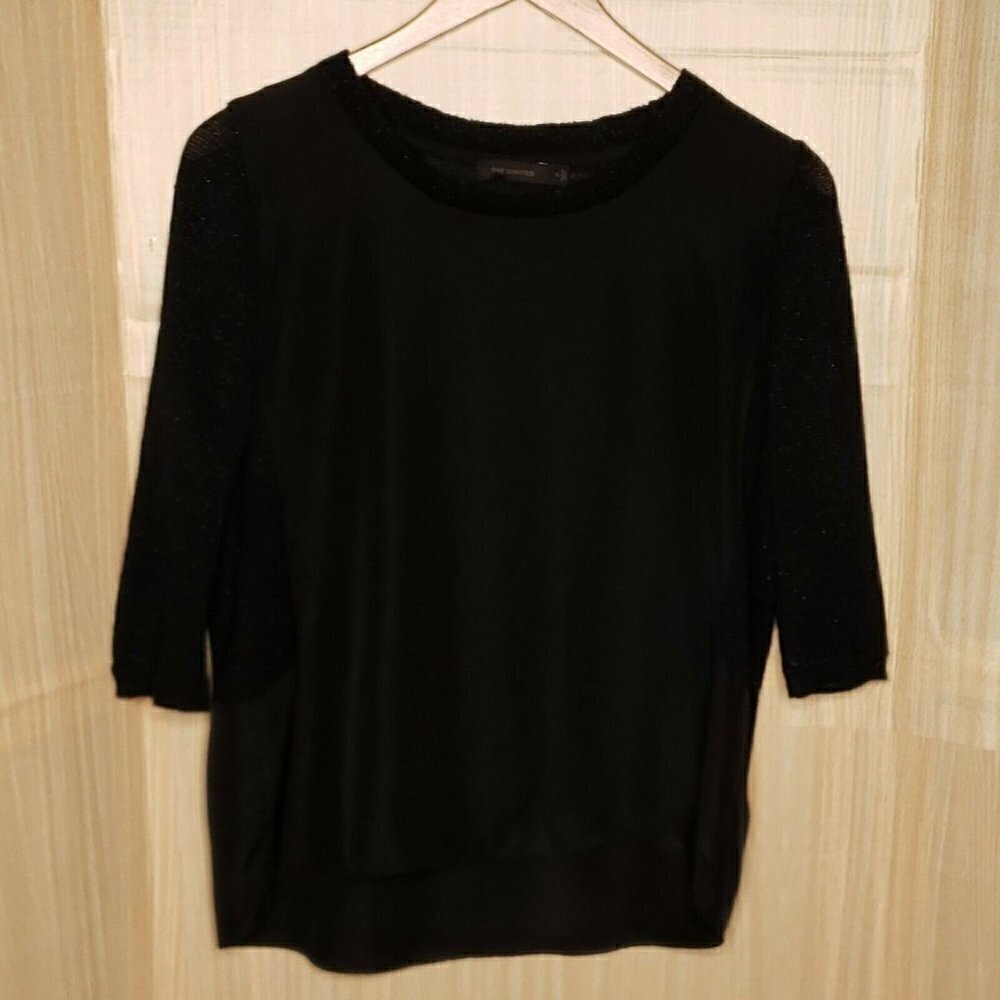 The Limited Womens Black Mixed Material Sparkle Sweater And Silky Panel Small